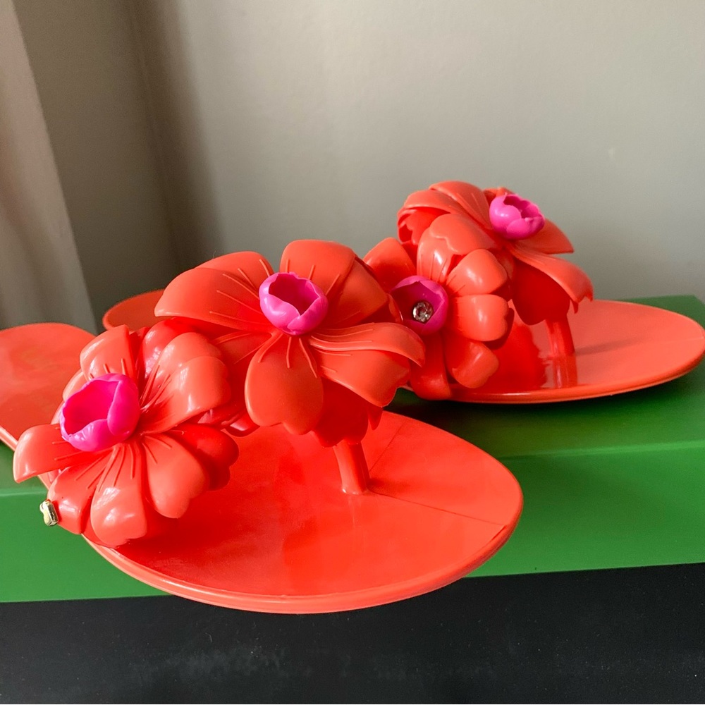 New Kate Spade New York Jaylee Jelly Flat Thong Slide Sandals Size US 7B -Tomato - Picture 7 of 7